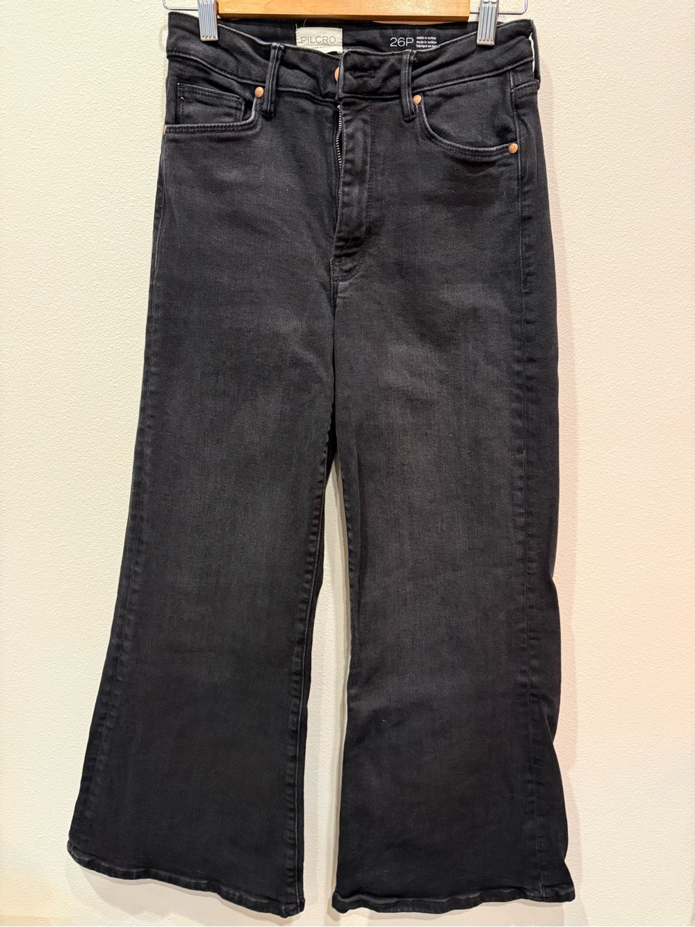 Pilcro and the Letterpress Black High Rise Crop Wide Leg Jeans